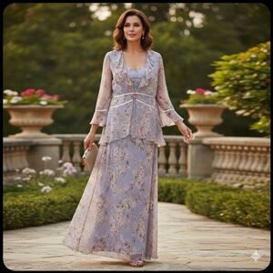 NWT Vintage Periwinkle Silk 2 pieces Maxi Dress